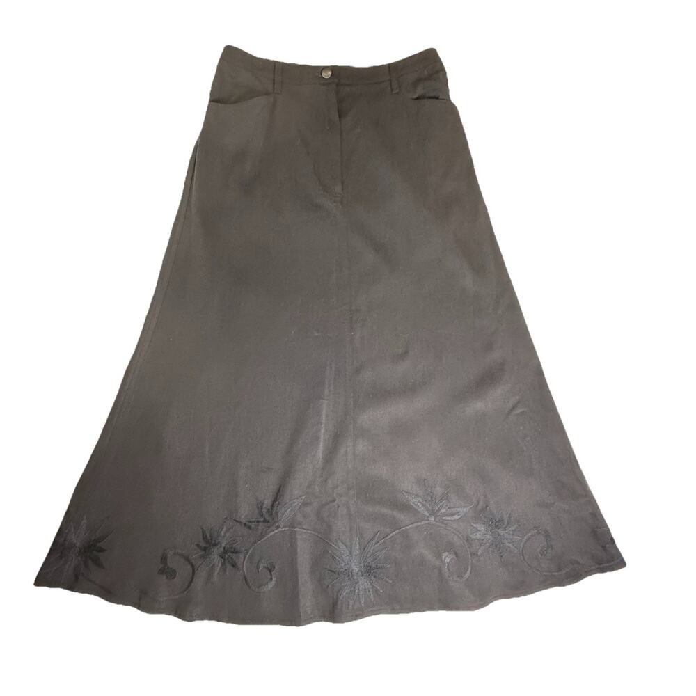 Jaeger Women’s A-line Skirt Black Floral Embroidery Size 10 ? Missing Tags - Picture 2 of 6